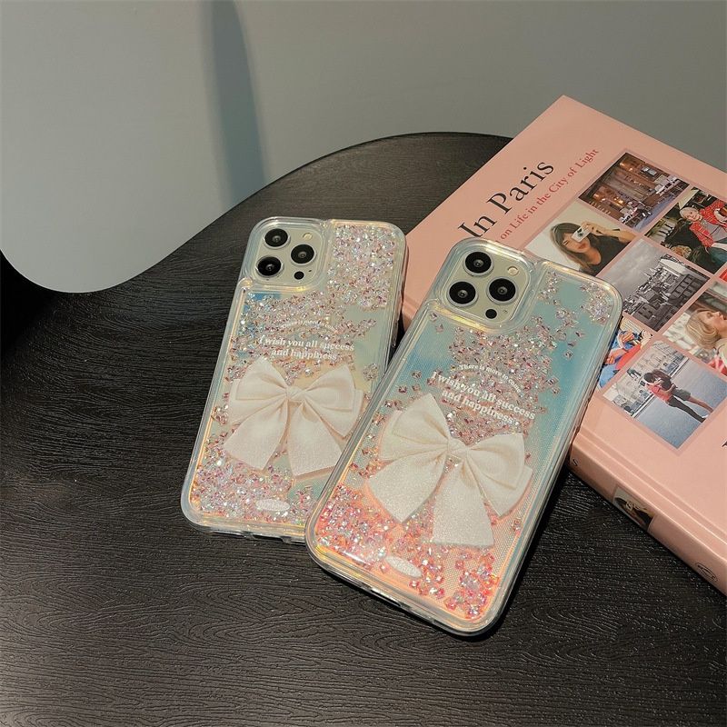 Quicksand Gradient Color Bow-knot With Wristband For iPhone Case
