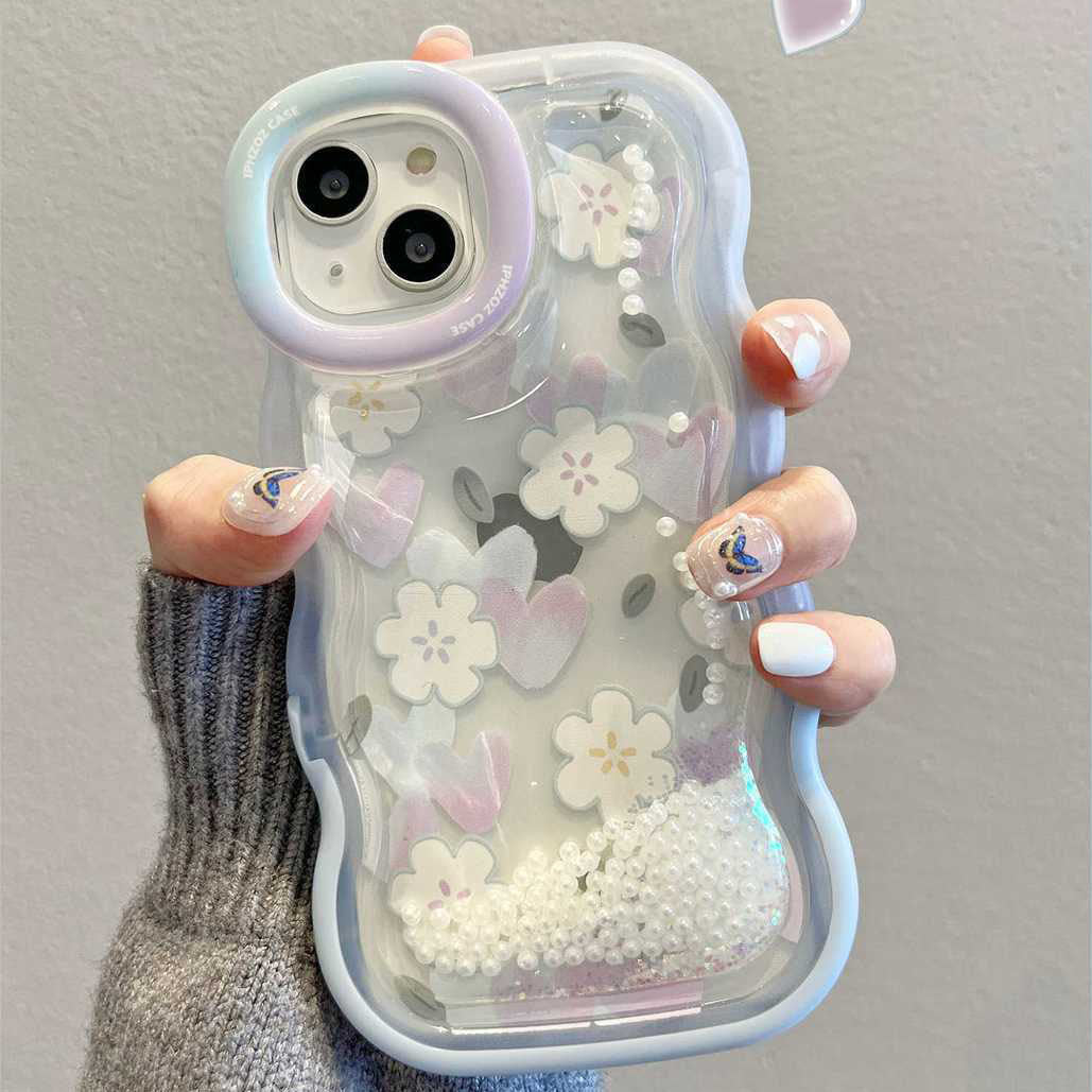Quicksand Pearl Flower With Bracket For iPhone Case