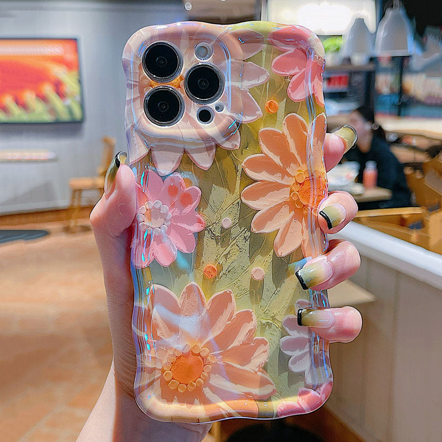 Oil Painting Daisy Flowers With Wristband For iPhone Case