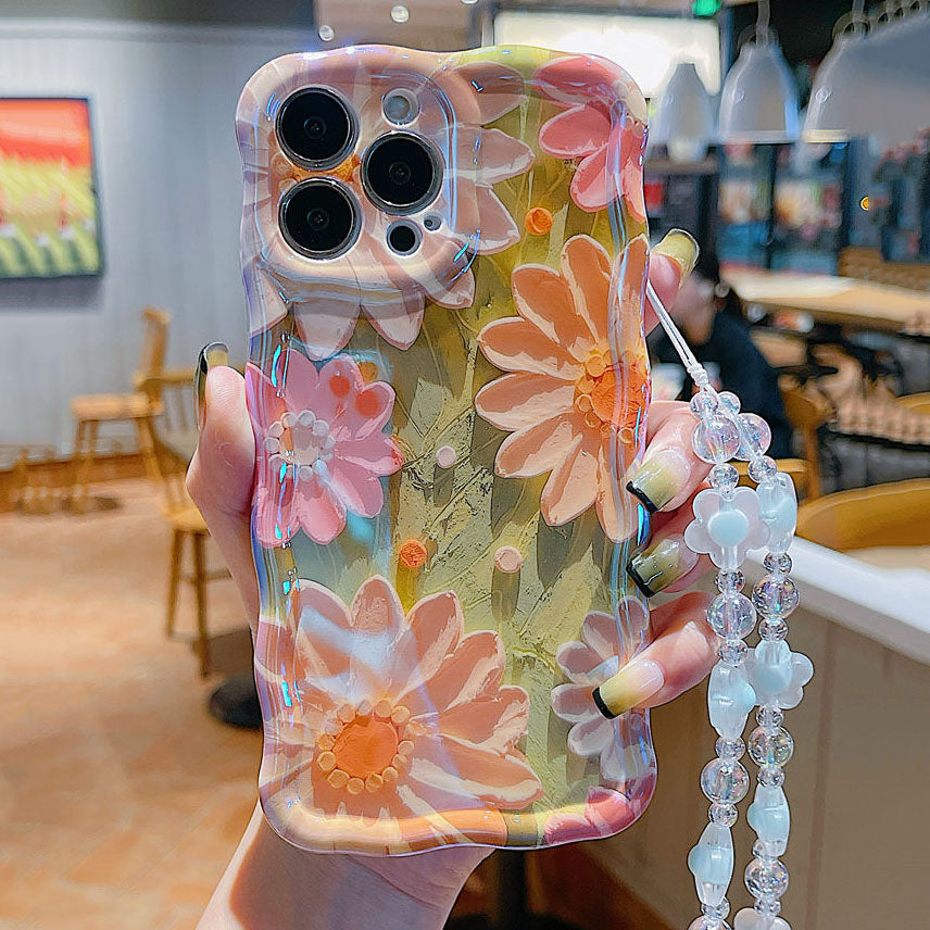 Oil Painting Daisy Flowers With Wristband For iPhone Case
