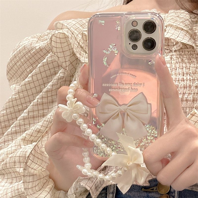 Quicksand Gradient Color Bow-knot With Wristband For iPhone Case