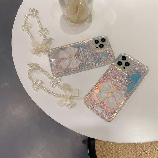 Quicksand Gradient Color Bow-knot With Wristband For iPhone Case