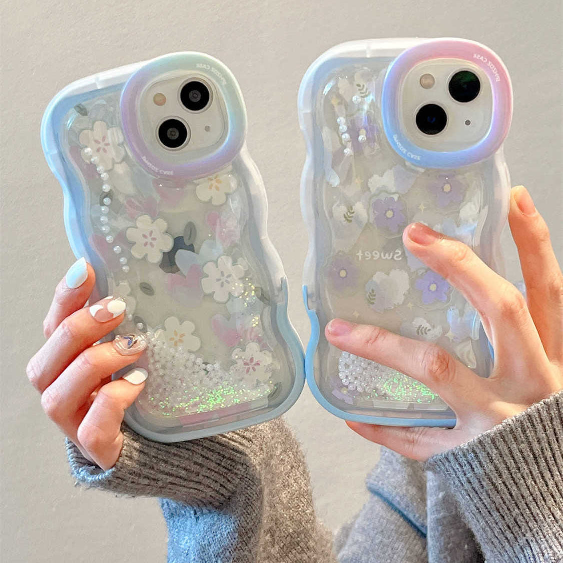 Quicksand Pearl Flower With Bracket For iPhone Case