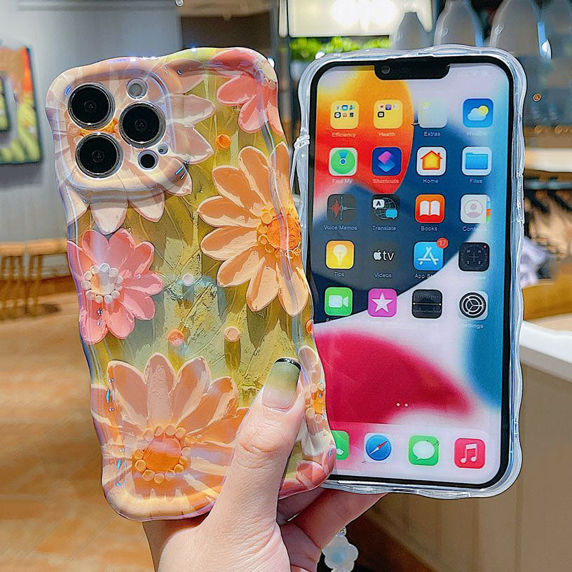 Oil Painting Daisy Flowers With Wristband For iPhone Case