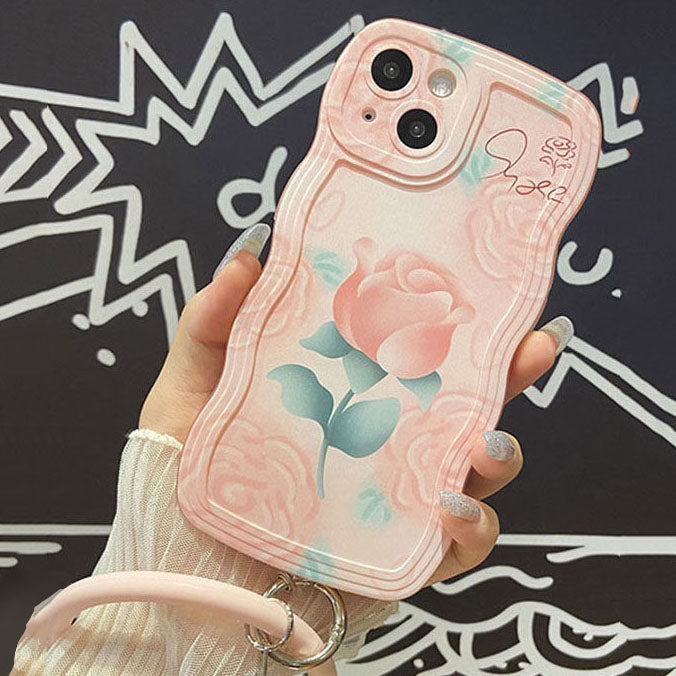 Oil Pink Rose With Wristband & Bracket For iPhone Case