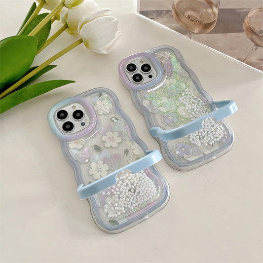 Quicksand Pearl Flower With Bracket For iPhone Case