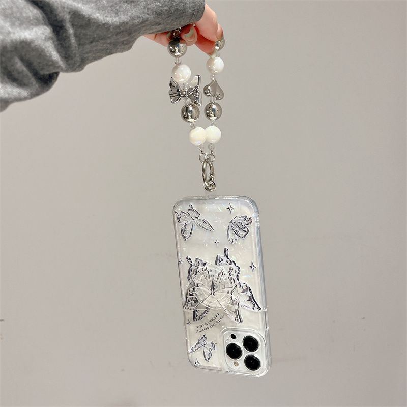 Ins Hot Textured Butterfly With Wristband & Bracket For iPhone Case