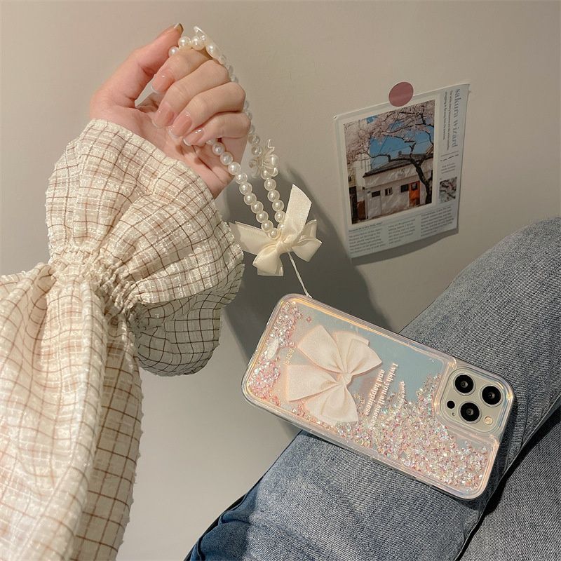 Quicksand Gradient Color Bow-knot With Wristband For iPhone Case