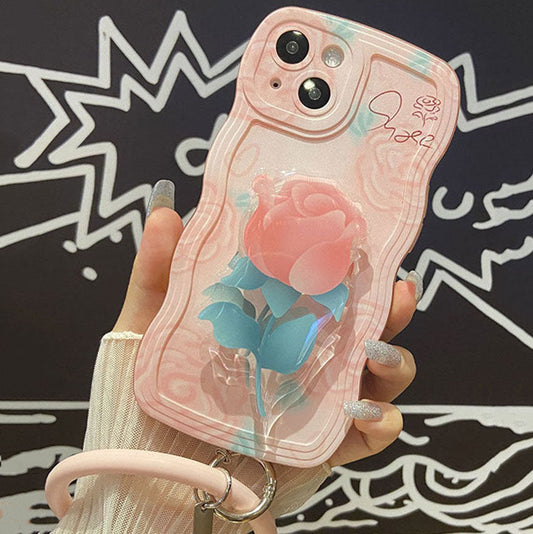 Oil Pink Rose With Wristband & Bracket For iPhone Case