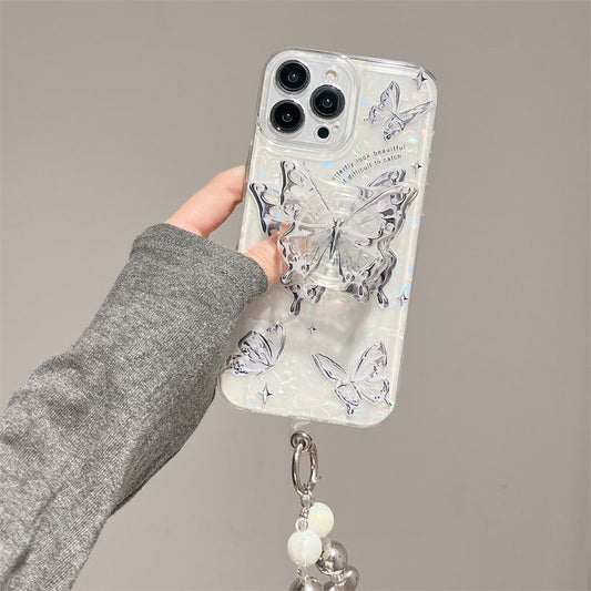 Ins Hot Textured Butterfly With Wristband & Bracket For iPhone Case