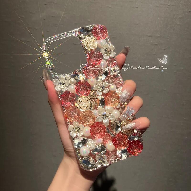 Luxury Rhinestone Diamond Rose iPhone Case