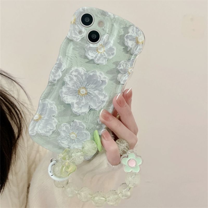 Oil Painting Flower With Bracket & Wristband For iPhone Case
