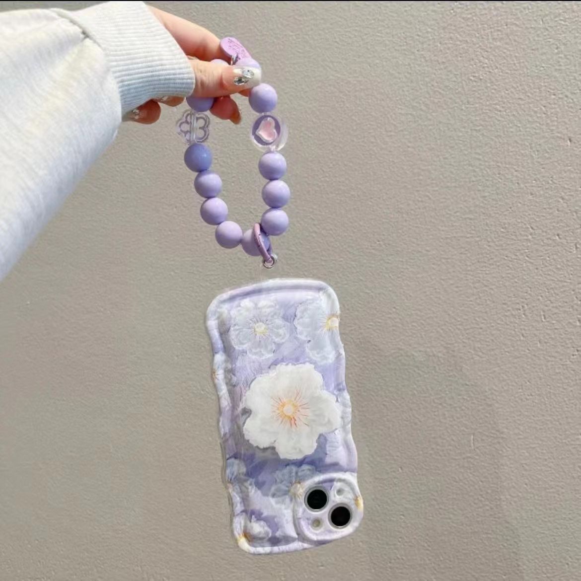 Oil Painting Flower With Bracket & Wristband For iPhone Case