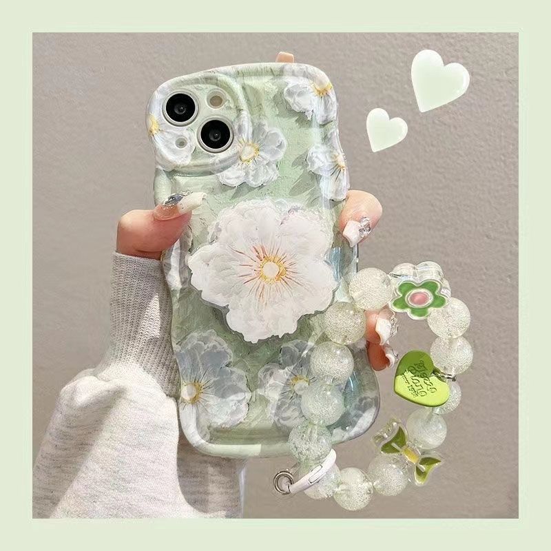 Oil Painting Flower With Bracket & Wristband For iPhone Case