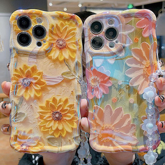 Oil Painting Daisy Flowers With Wristband For iPhone Case