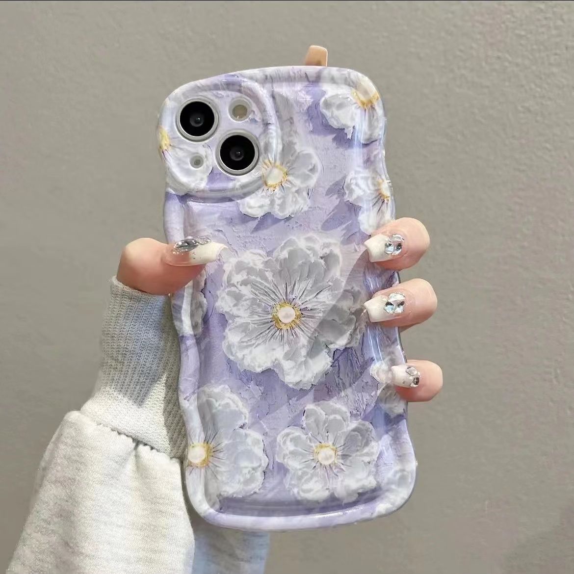 Oil Painting Flower With Bracket & Wristband For iPhone Case