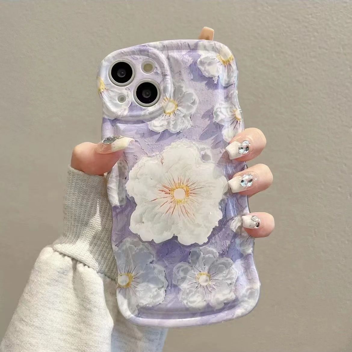 Oil Painting Flower With Bracket & Wristband For iPhone Case