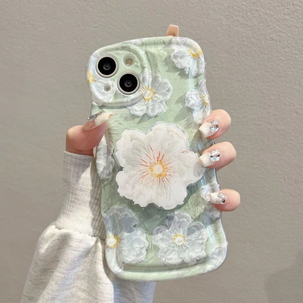 Oil Painting Flower With Bracket & Wristband For iPhone Case